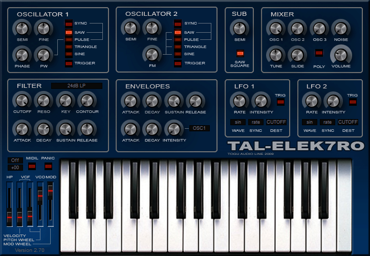 The TAL-Elek7ro: a simple and free, but fully featured synthesizer plugin