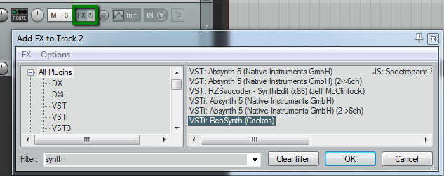 Add a VST instrument to the track