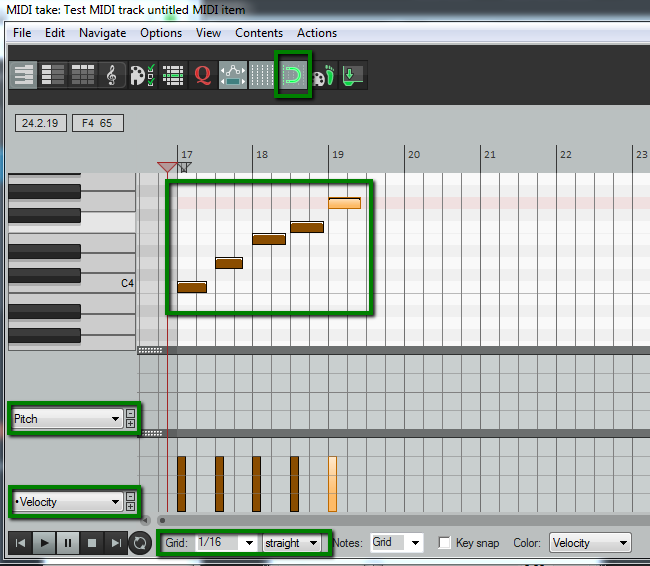 MIDI editor: snap/grid, notes and control lanes