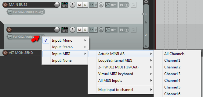 Select MIDI input