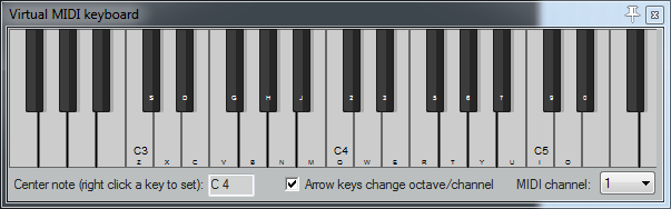 With the Virtual MIDI keyboard you can play notes using your computer keyboard.
